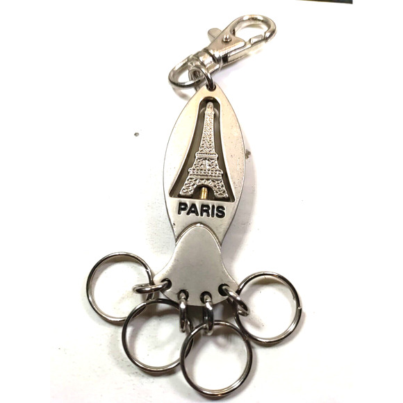 Paris Eiffel Tower Spinner Keychains Luggage Purse Clip Silver Tone - Picture 2 of 4